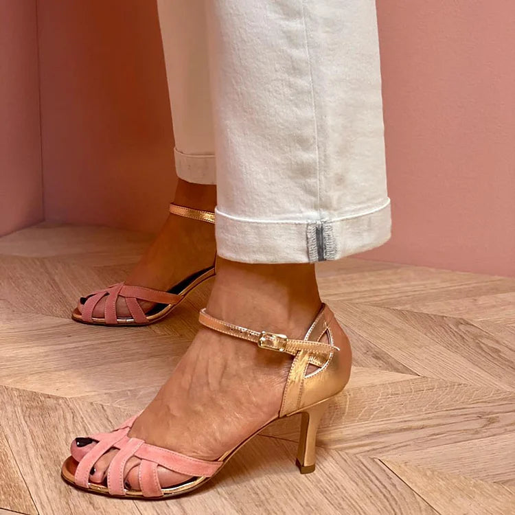 LENA | PEEP-TOE NA SZPILCE Z WYPUKŁYM PASKIEM I KOLOROWYM AKCENTEM