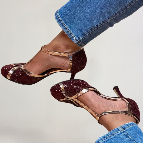 MIRANDA | KOLOROWE BLOKI NAALDHAKKEN Z T-STRAP I BORDEAUX GESP