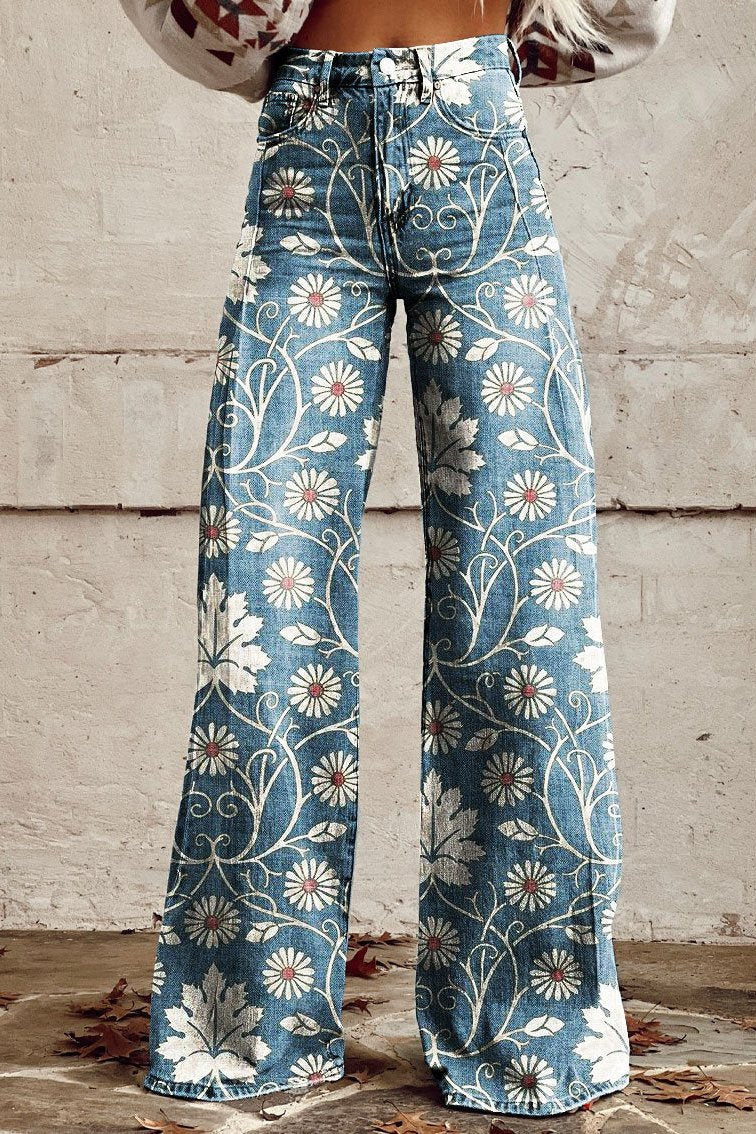 Margherita | Eleganckie Boho Spodnie z Kwiatowym Wzorem