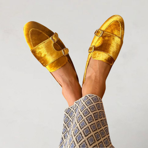MARTINE | MODNE ŻÓŁTE LOAFERSY Z KLAMRĄ
