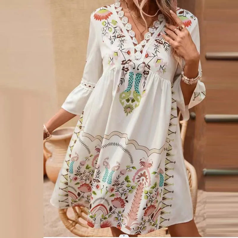 Kissia | Sukienka w Artystyczny Wzór Boho