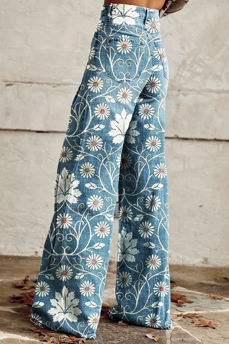 Margherita | Eleganckie Boho Spodnie z Kwiatowym Wzorem
