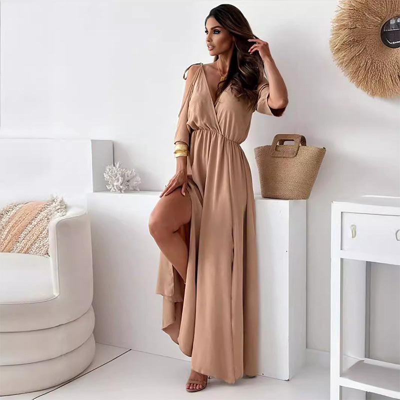 Billie - Modna Spódnica z Rozcięciem Sukienka Maxi z Dekoltem w Serek
