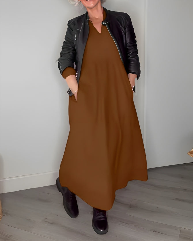 Alena | Elegancka maxi sukienka z dekoltem w kształcie V