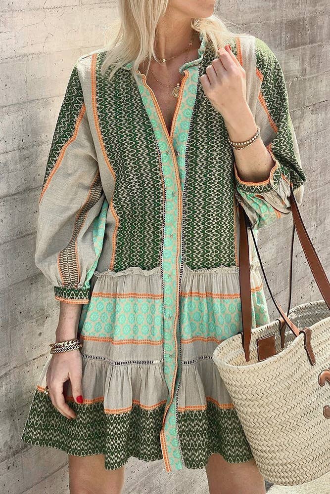 Jenelyn | Boho Sukienka w Kwiaty z Falbanami