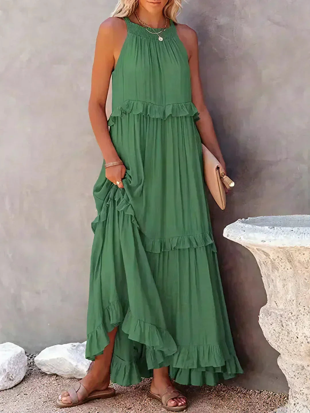 Sarah | Sukienka Maxi Halter z Falbankami (Prawie wyprzedane)