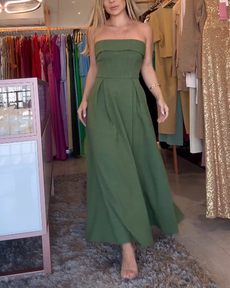 Annie | Elegancka sukienka midi bez ramiączek