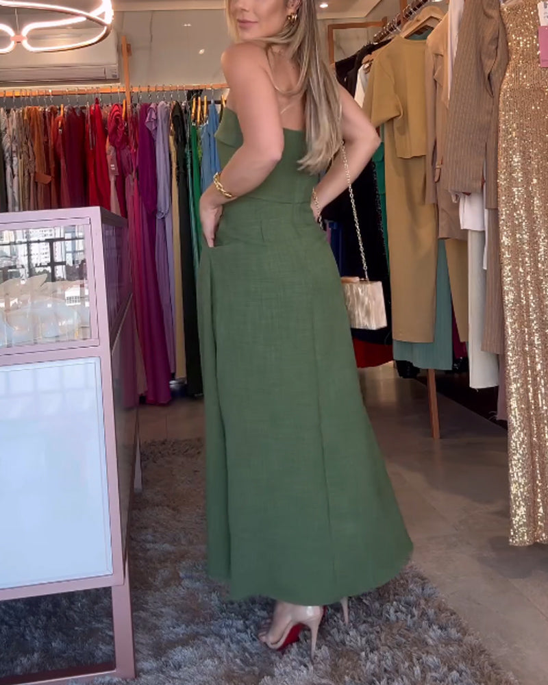 Annie | Elegancka sukienka midi bez ramiączek