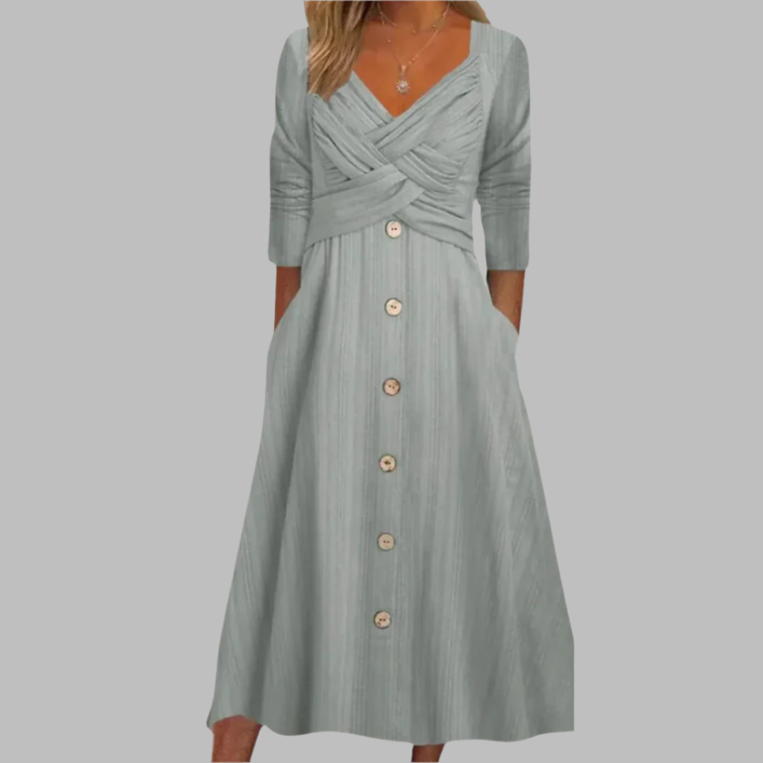 Veronika | Elegancka Sukienka Modelująca z Guzikami i Poprzecznymi Detalami