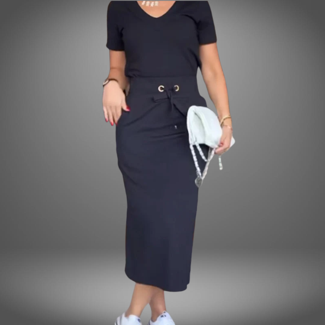 VanBruggen™ | Stylowa damska bluzka i spódnica z eleganckim dekoltem w kształcie V