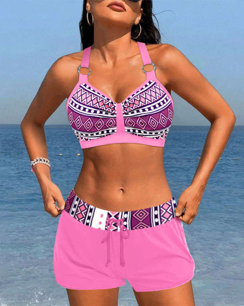 Salomea - Bikini z wysokim stanem i geometrycznym nadrukiem