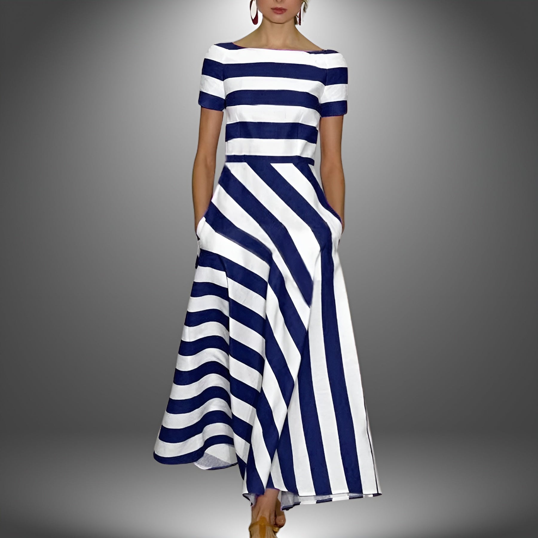 Kiona - Elegancka Sukienka Maxi w Paski