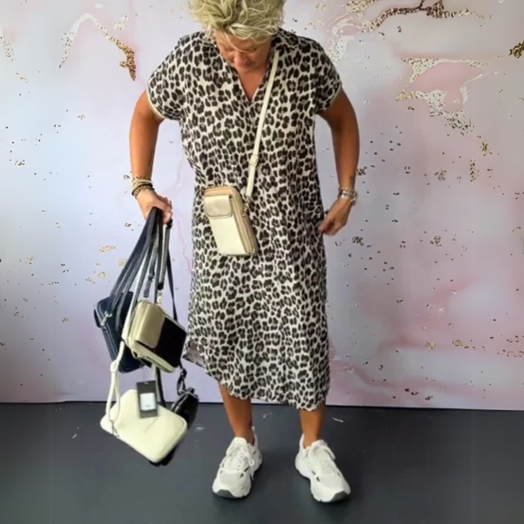 Natalie | Stylowa midi sukienka w panterkę