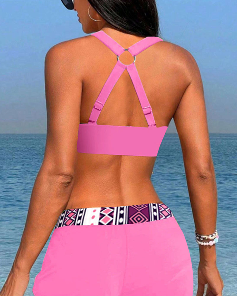 Salomea - Bikini z wysokim stanem i geometrycznym nadrukiem