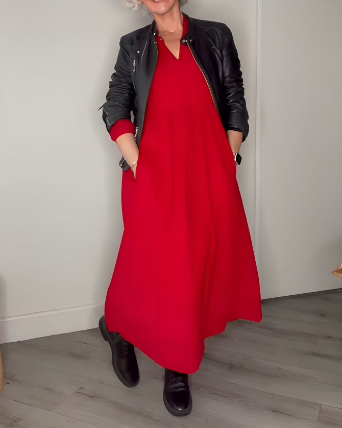 Alena | Elegancka maxi sukienka z dekoltem w kształcie V