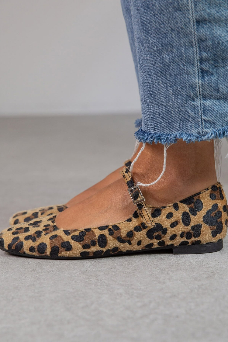 LENA | PŁASKIE BUTY W WZÓR LEOPARDA Z REGULOWANYM PASKIEM