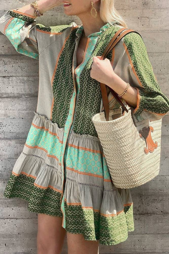 Jenelyn | Boho Sukienka w Kwiaty z Falbanami