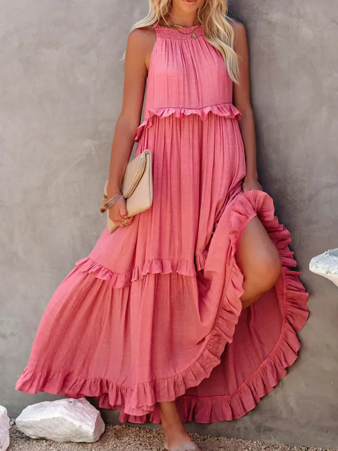 Sarah | Sukienka Maxi Halter z Falbankami (Prawie wyprzedane)