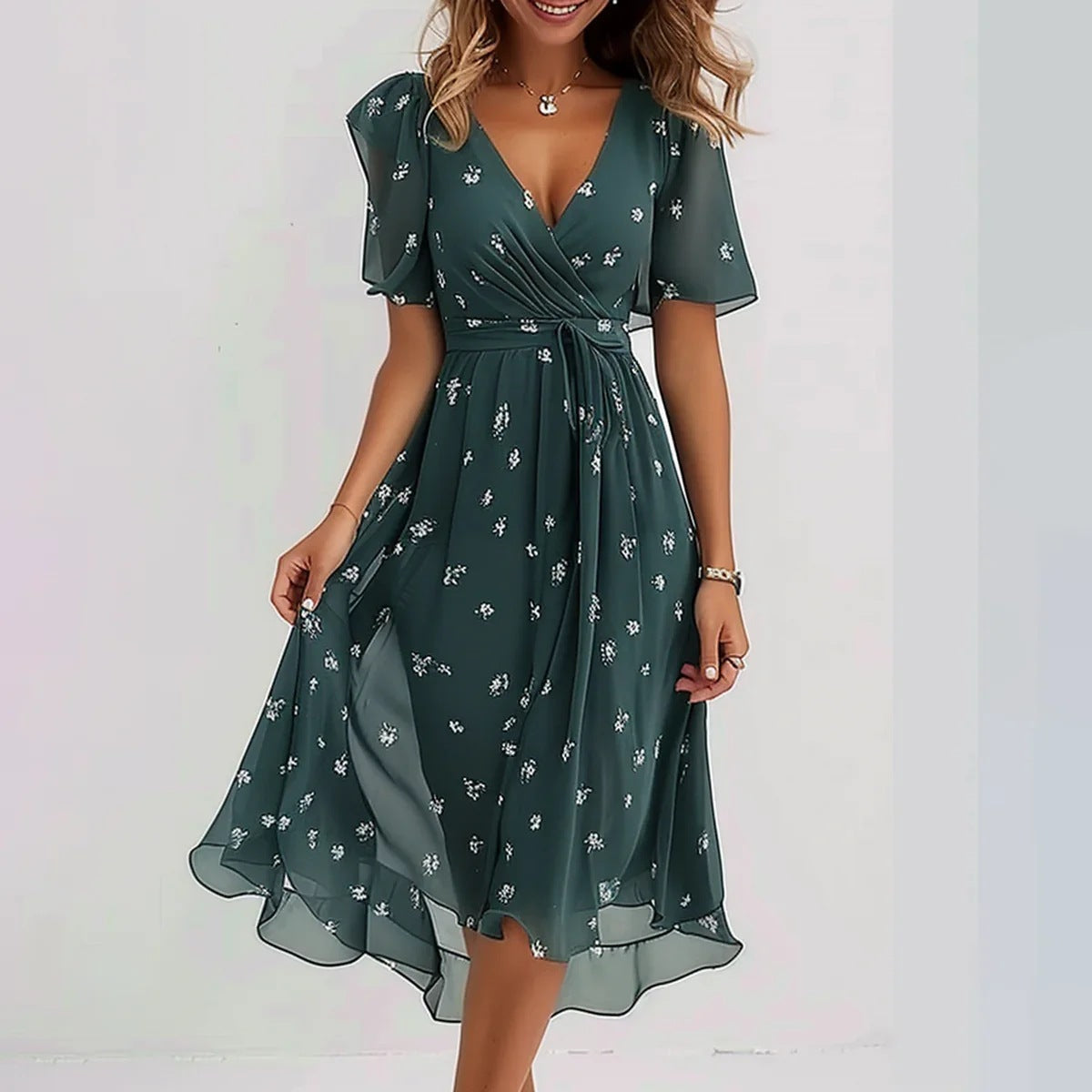 Lina™ | Elegancka Sukienka z Krótkim Rękawem