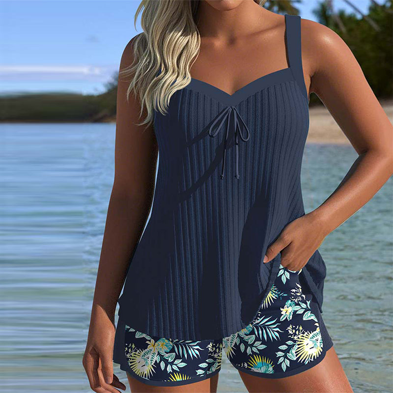 Laluna® | Tankini w paski z dwuczęściowymi szortami plażowymi