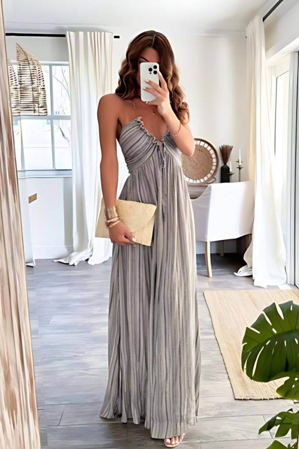 Lanie | Szykowna plisowana sukienka maxi
