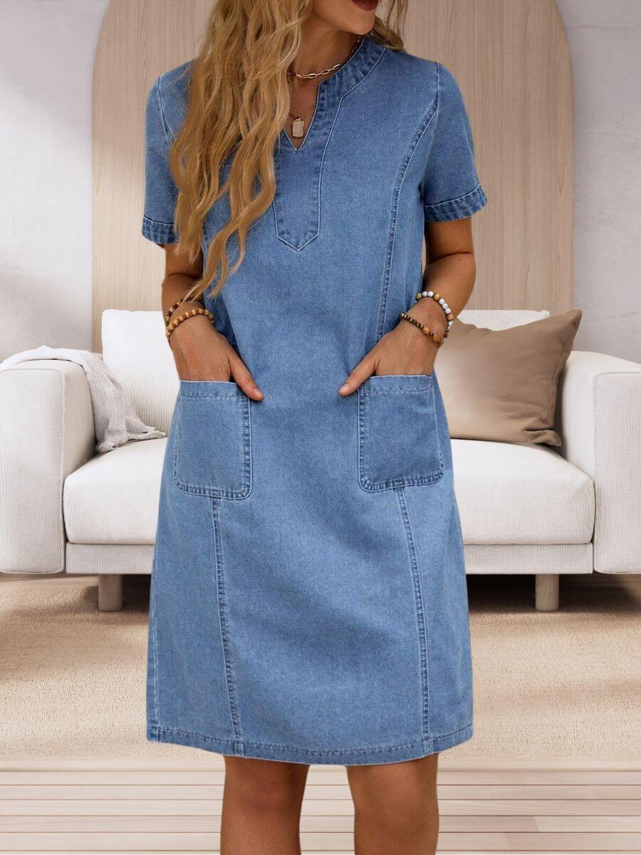 Janina – Letnia sukienka dżinsowa z dekoltem w serek
