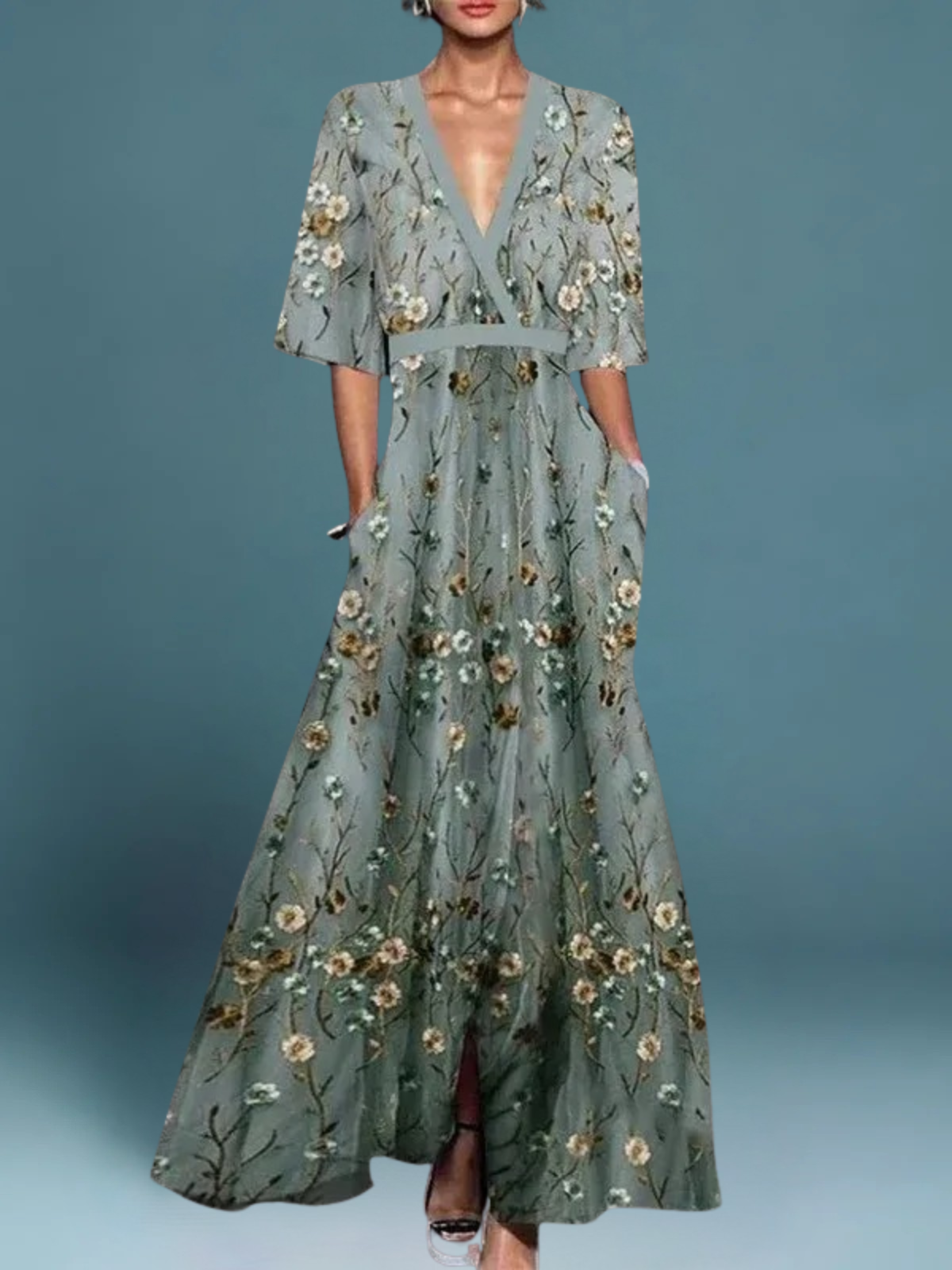 Hazel - Elegancka Sukienka Boho z Dekoltem w Serek i Paseczkiem
