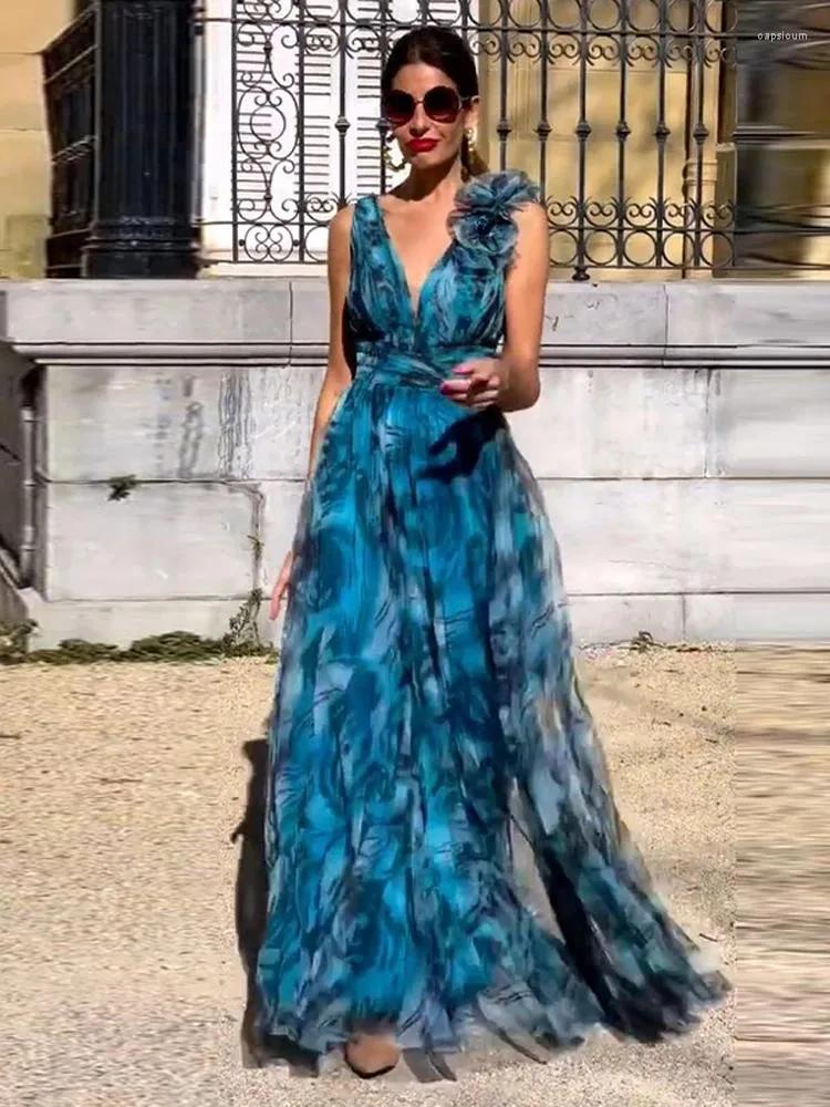 Lorena - Elegancka Sukienka Maxi bez Rękawów w Kwiaty