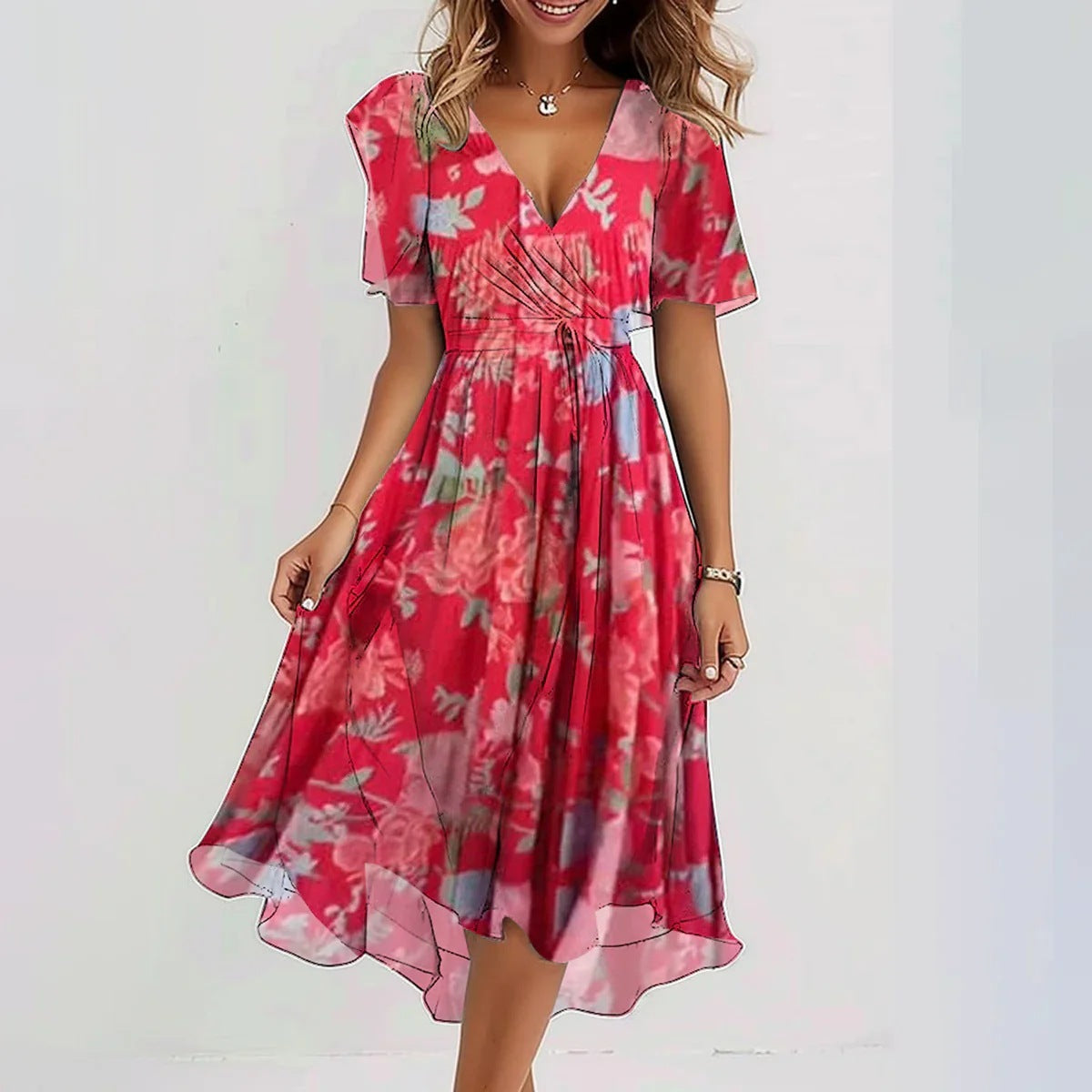 Lina™ | Elegancka Sukienka z Krótkim Rękawem