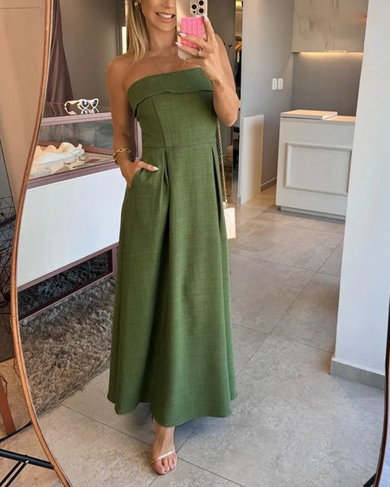 Annie | Elegancka sukienka midi bez ramiączek