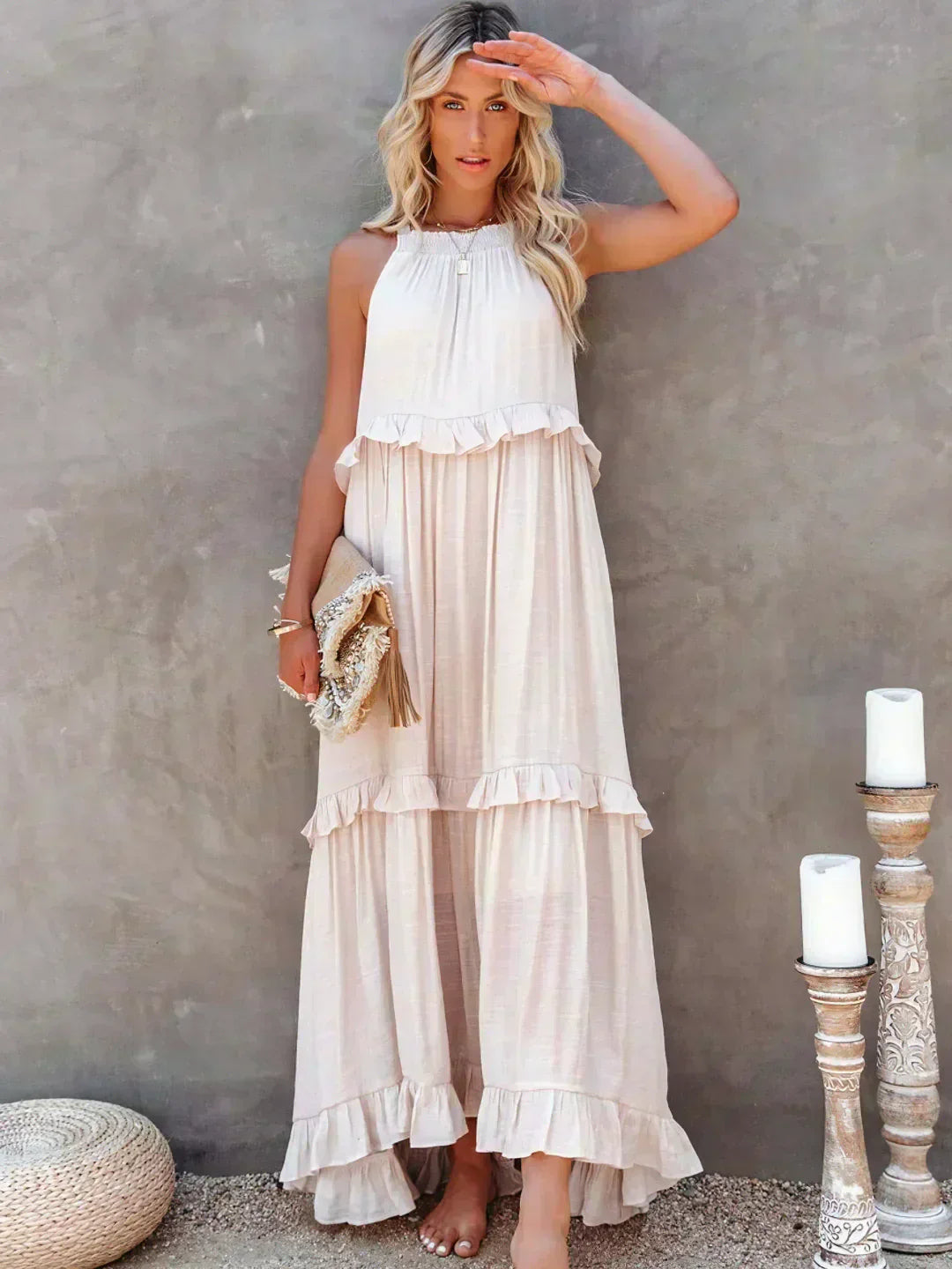 Sarah | Sukienka Maxi Halter z Falbankami (Prawie wyprzedane)
