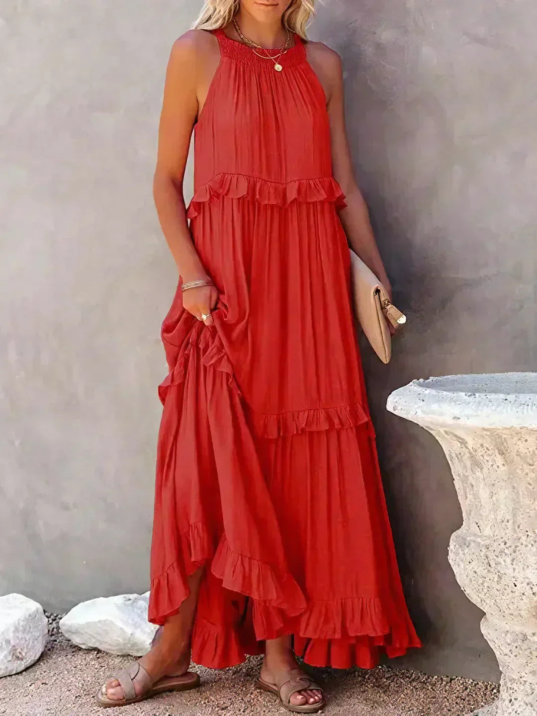 Sarah | Sukienka Maxi Halter z Falbankami (Prawie wyprzedane)