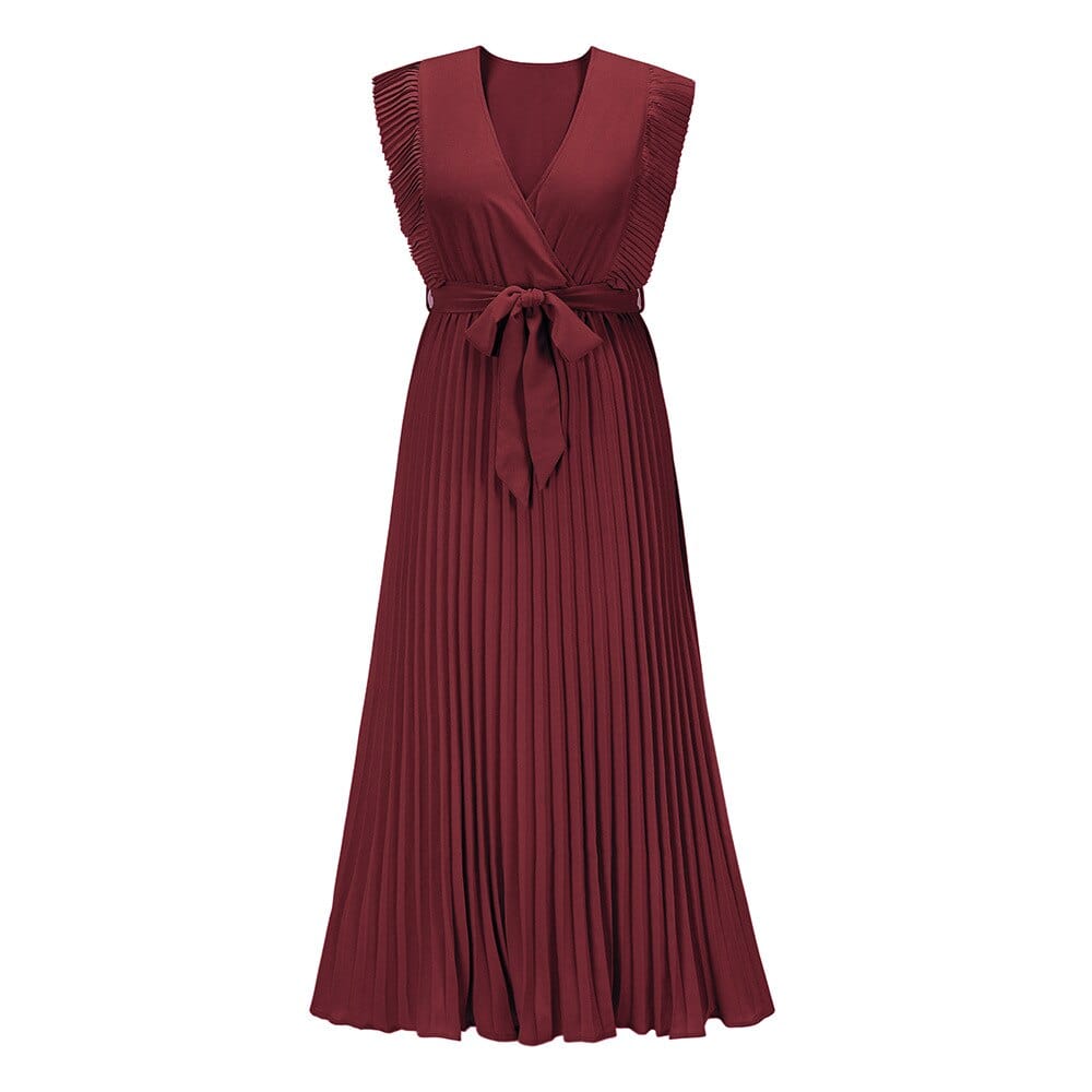 Elena™ Ciemno Czerwona Boho Festiwalowa Sukienka z Dekoltem w Serek