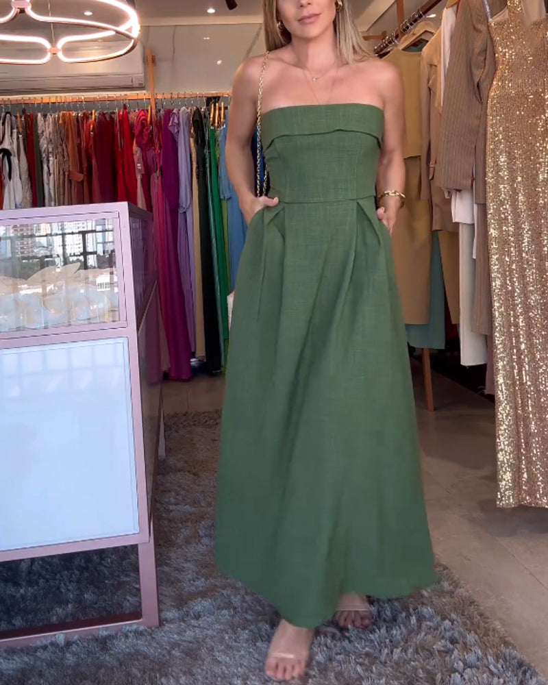 Annie | Elegancka sukienka midi bez ramiączek
