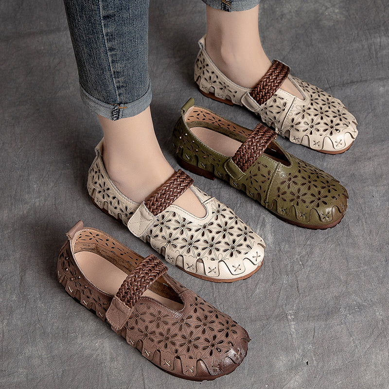 Lunaria - Wygodne płaskie buty ze skóry bydlęcej dla kobiet