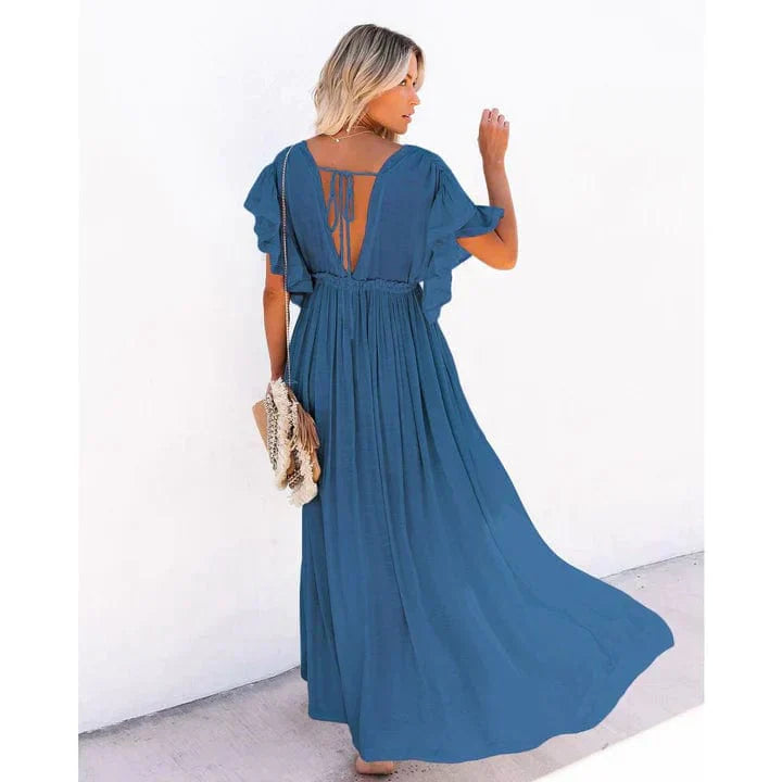 Anouk™ - Maxi Morska Niebieska Sukienka Plażowa Ibiza